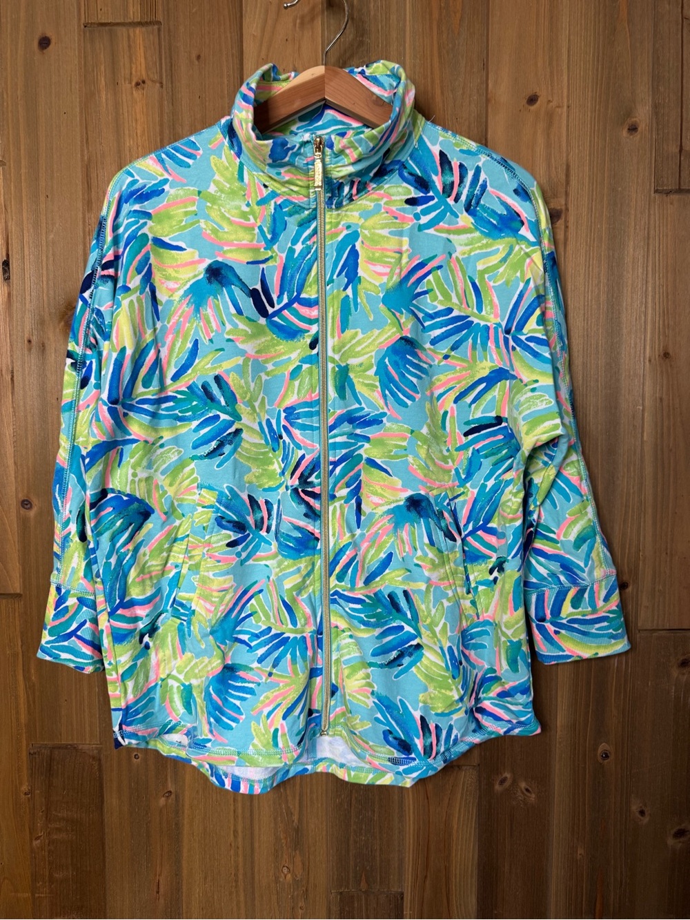 Lilly Pulitzer Lightweight Tropical Print Zip Jacket - Blue/Green Small